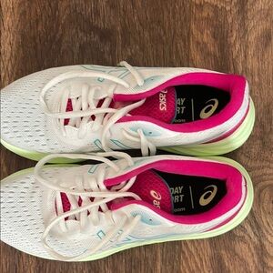 Asics White and Pink Athletic Shoes with Breathable Mesh